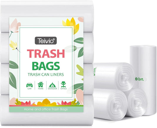 1.6 Gallon 80 Counts Strong Trash Bags Garbage Bags, Bathroom Trash Can Bin Liners, Small Plastic Bags for home office kitchen, fit 5-6 Liter, 0.8-1.6 and 1-1.5 Gal, Clear