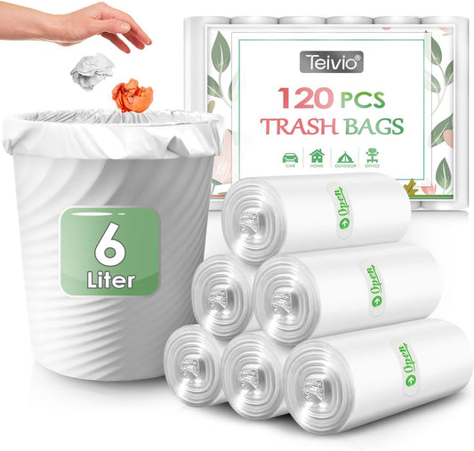 1.5 Gallon 120 Counts Strong Trash Bags Garbage Bags, Bathroom Trash Can Bin Liners, Small Plastic Bags for home office kitchen, fit 5-6 Liter, 0.8-1.6 and 1-1.5 Gal, Clear