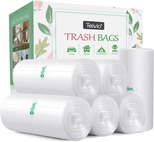 2.6 Gallon 330 Counts Strong Trash Bags Garbage Bags by Teivio, Bathroom Trash Can Bin Liners, Small Plastic Bags for home office kitchen, Clear