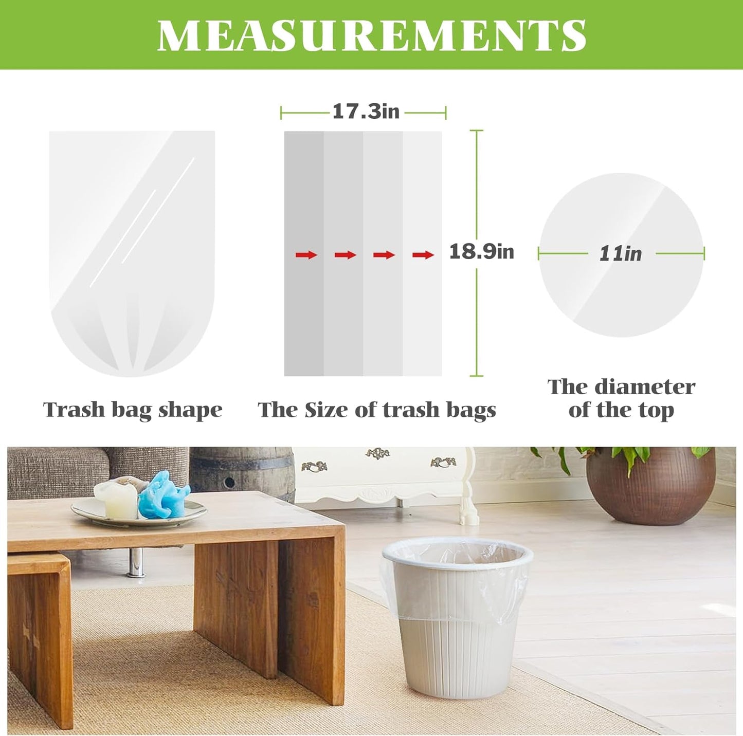 2.6 Gallon 260 Counts Strong Trash Bags Garbage Bags by Teivio, Bathroom Trash Can Bin Liners, Small Plastic Bags for home office kitchen, Clear