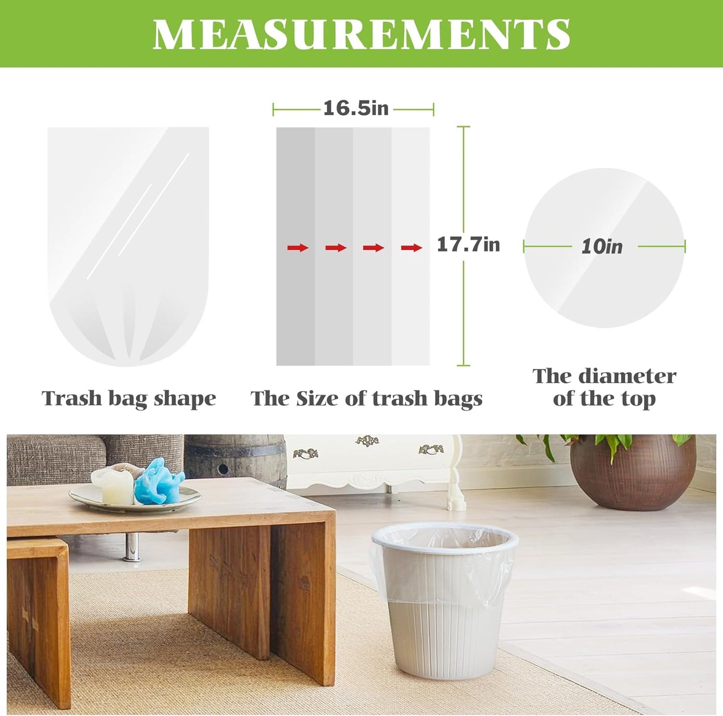 2.5 Gallon 100 Counts Strong Trash Bags Garbage Bags by Teivio, Bathroom Trash Can Bin Liners, Small Plastic Bags for home office kitchen, Clear